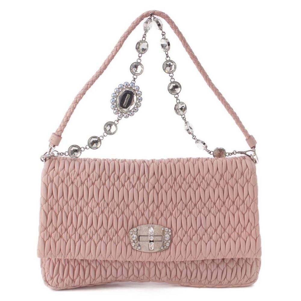 Miu Miu Nappa Crystal Shoulder Bag Pink Beige